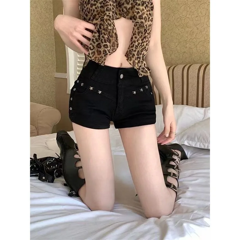 Sexy Low Rise Denim Super Shorts White Women's Summer Rivet Skinny Hot Pant Black Y2k Micro Short Jeans Korean Style Booty Short view 6