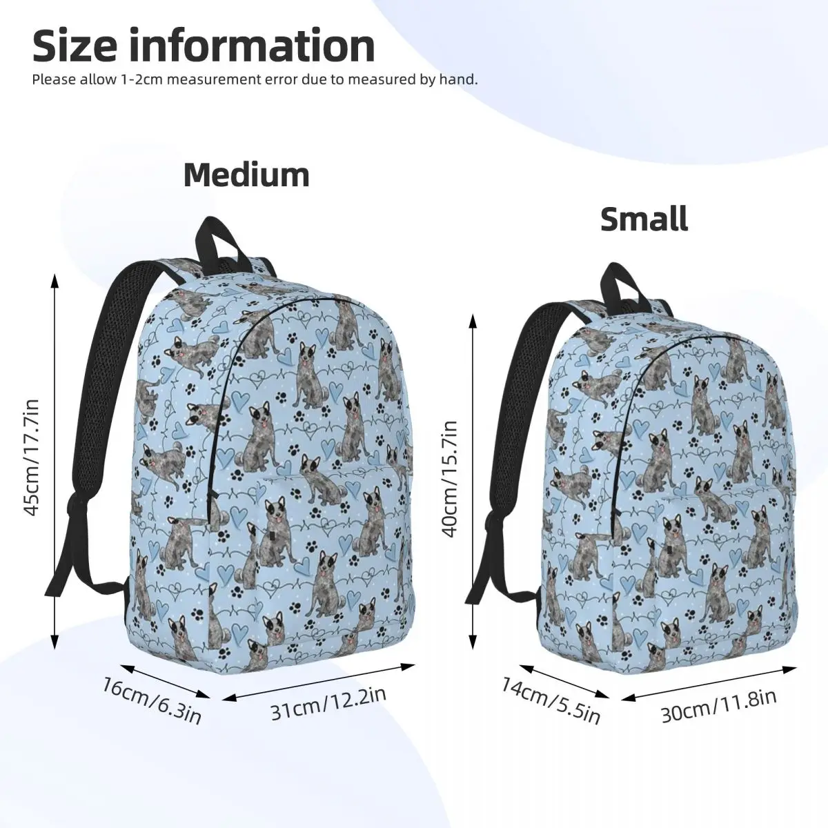 LOVE Blue Heeler Australian Cattle Dog Backpack Daypack Large Capacity Children BookBag School Bag Shoulder Bags for Boys Girls