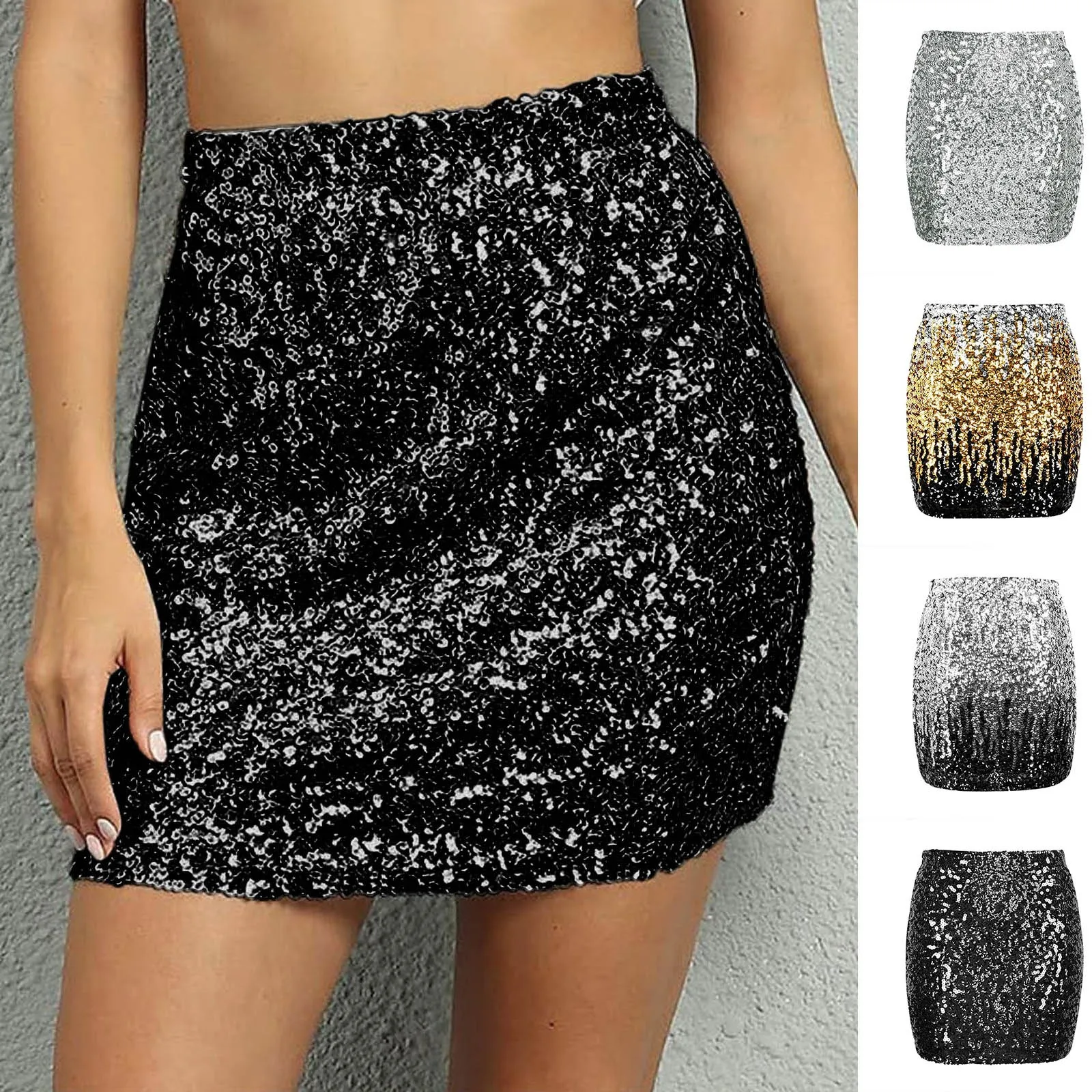 Sequin Short Skirts For Women Elastic Waist Hip Wrap Sexy Women's Midi Skirt Fashion High Waisted Appear Thin Half Body Skirt