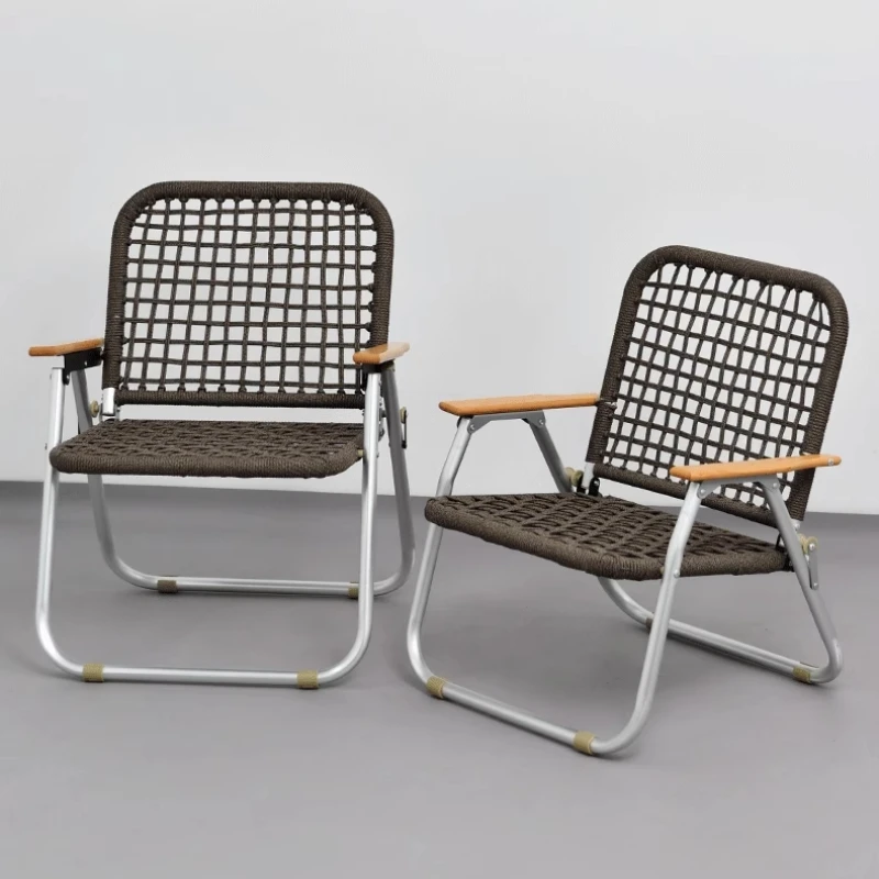 ee-Outdoor Rattan Folding Chair Courtyard Aluminum Alloy Chair Home Balcony Chairs Portable Single