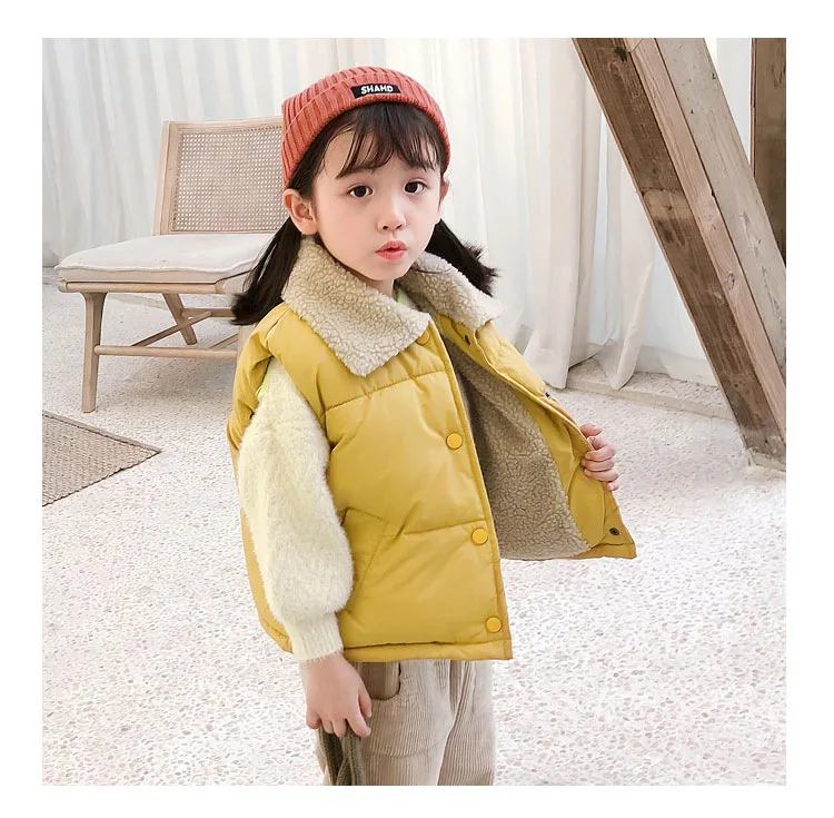 2026 Herbst Winter Kinder Plus Fleece Weste Baby Jungen Mädchen Lammwolle Gefütterte Druckknopf Warme Ärmellose Jacke Kinderkleidung – Detail 12