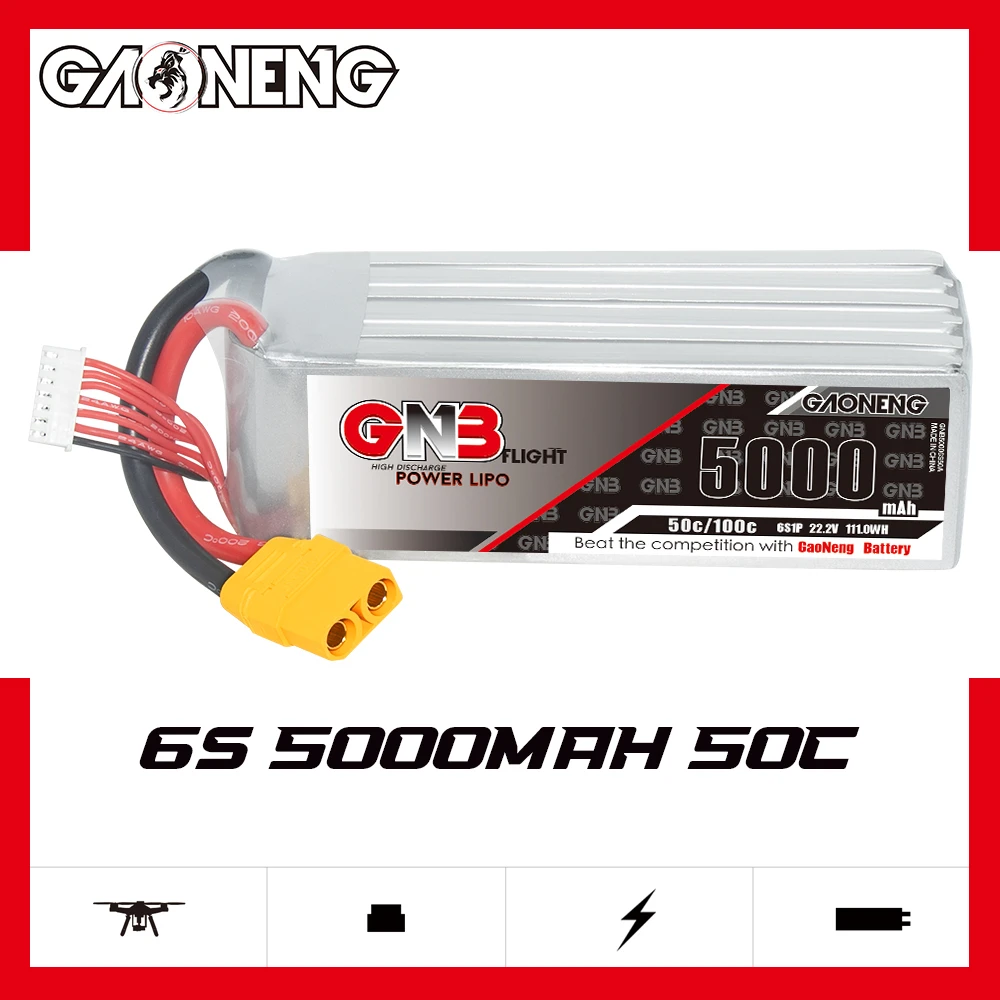 Gaoneng GNB 5000mAh 50C 2S/3S/4S/5S/6S 7.4V/11.1V/14.8V/18.5V/22.2V bateria LiPo z wtyczką XT60/XT90/T dla drony RC samochody