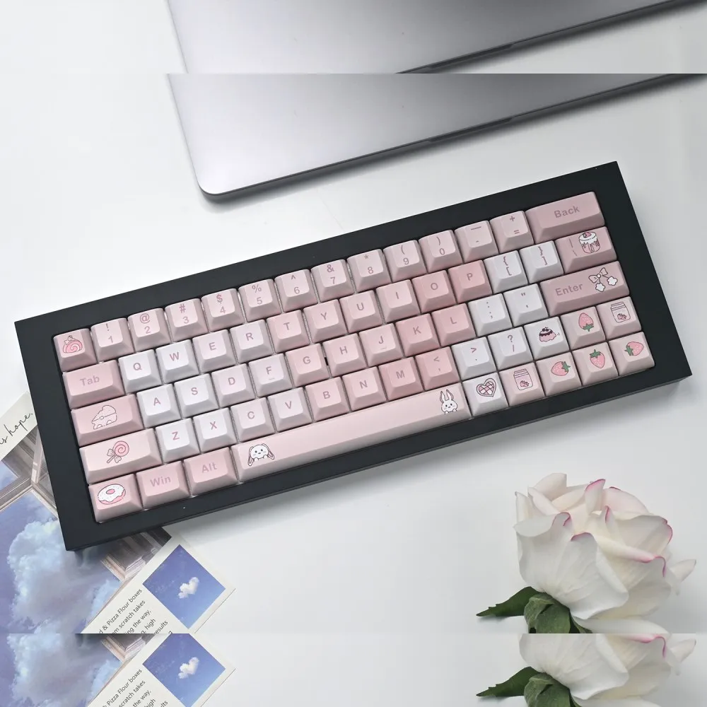 PBT five-sided sublimation keycap KCA height 140 keys warm light pink mechanical keyboard keycap