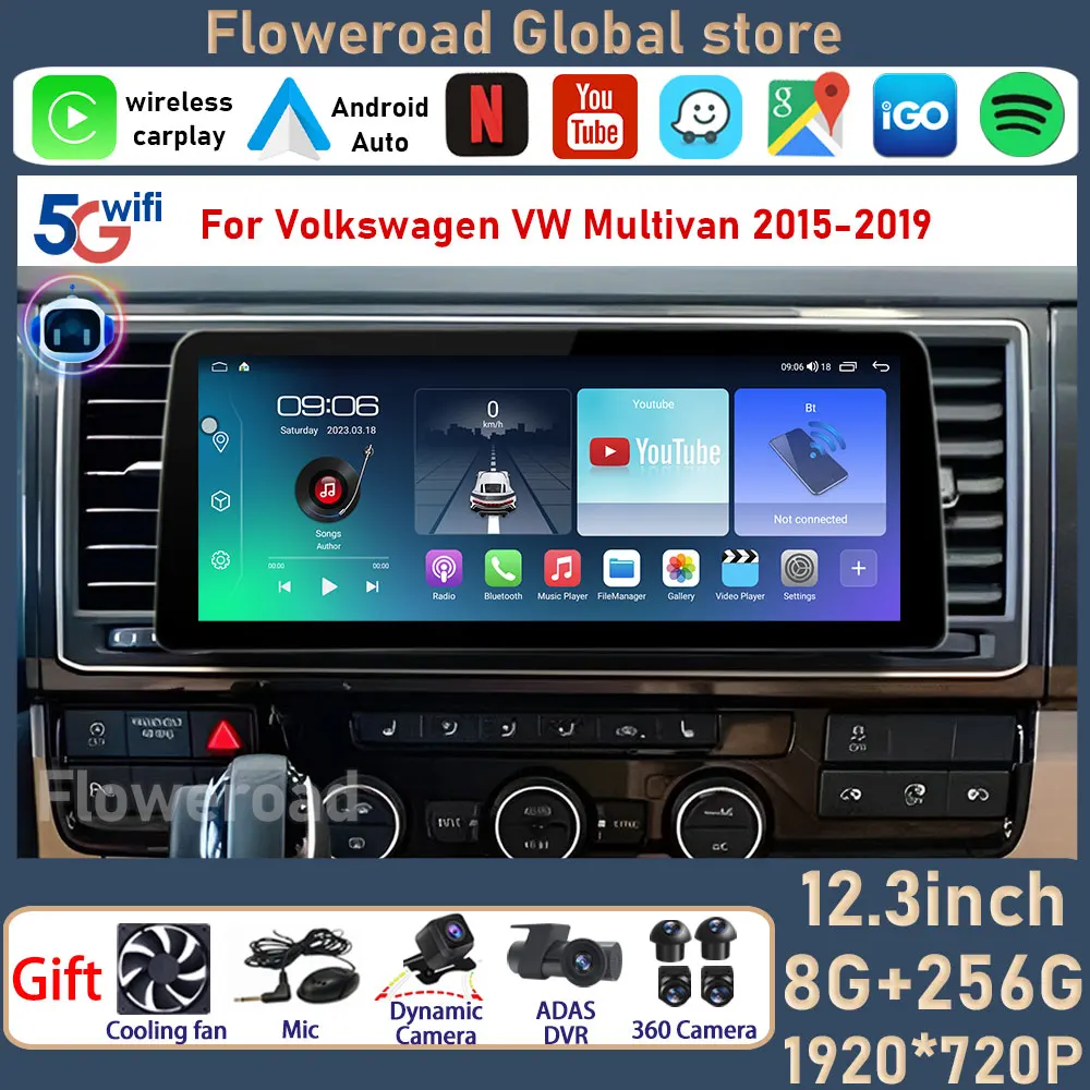

Автомобильный мультимедийный плеер, стерео-система на Android, экран 12,3 дюйма, с GPS, для Volkswagen VW Multivan 2015 - 2019