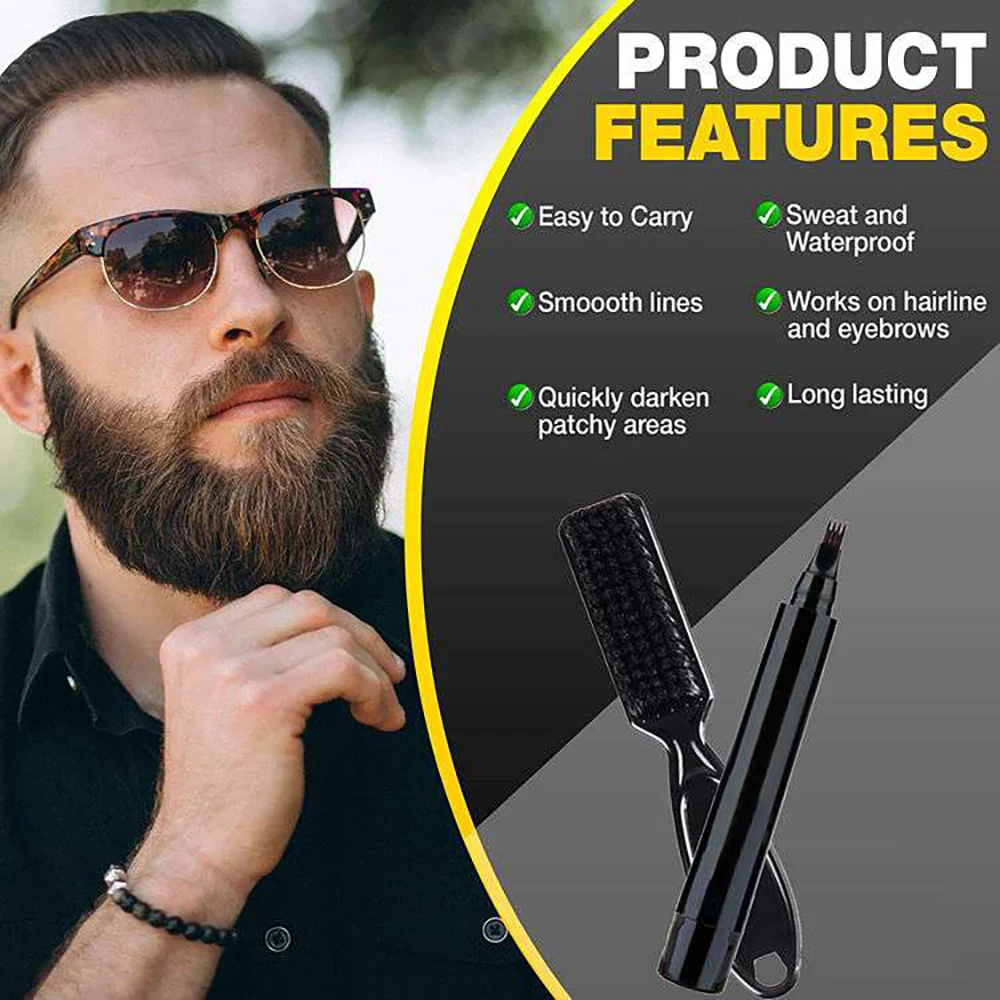 Pluma de barba impermeable, lápiz de relleno y cepillo, potenciador de barba, reparación duradera, herramientas de modelado para colorear bigote, lápiz para el cabello