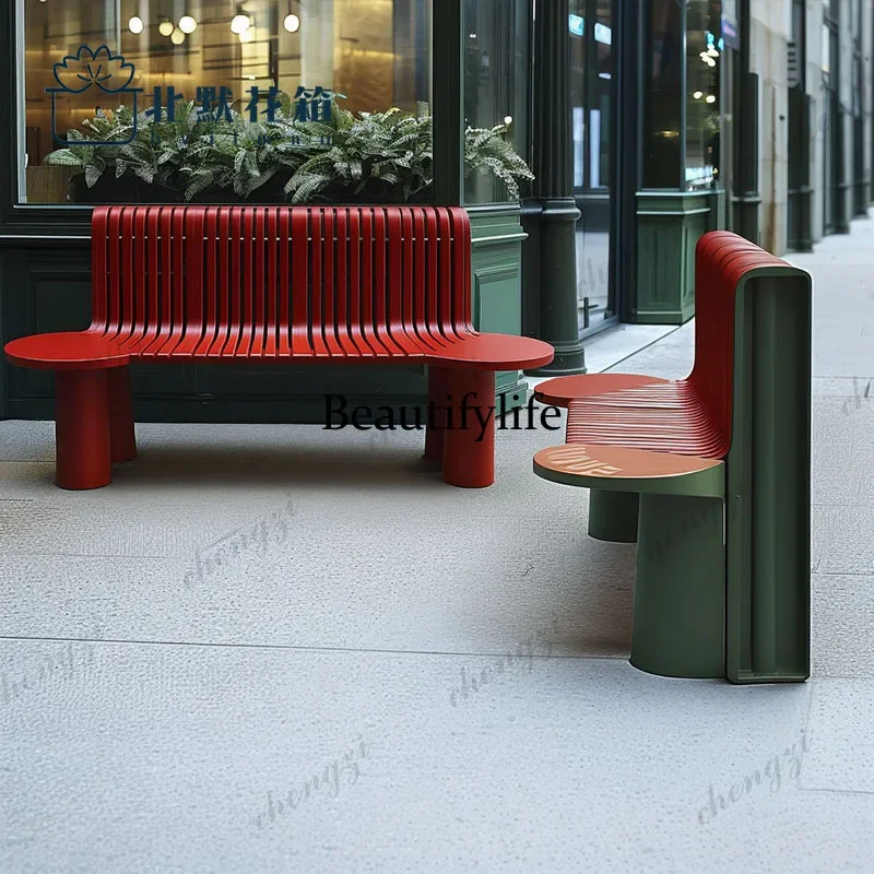 A4567 Outdoor park chair stainless steel bench simple courtyard scenic shopping mall rest bench square wrought iron bench