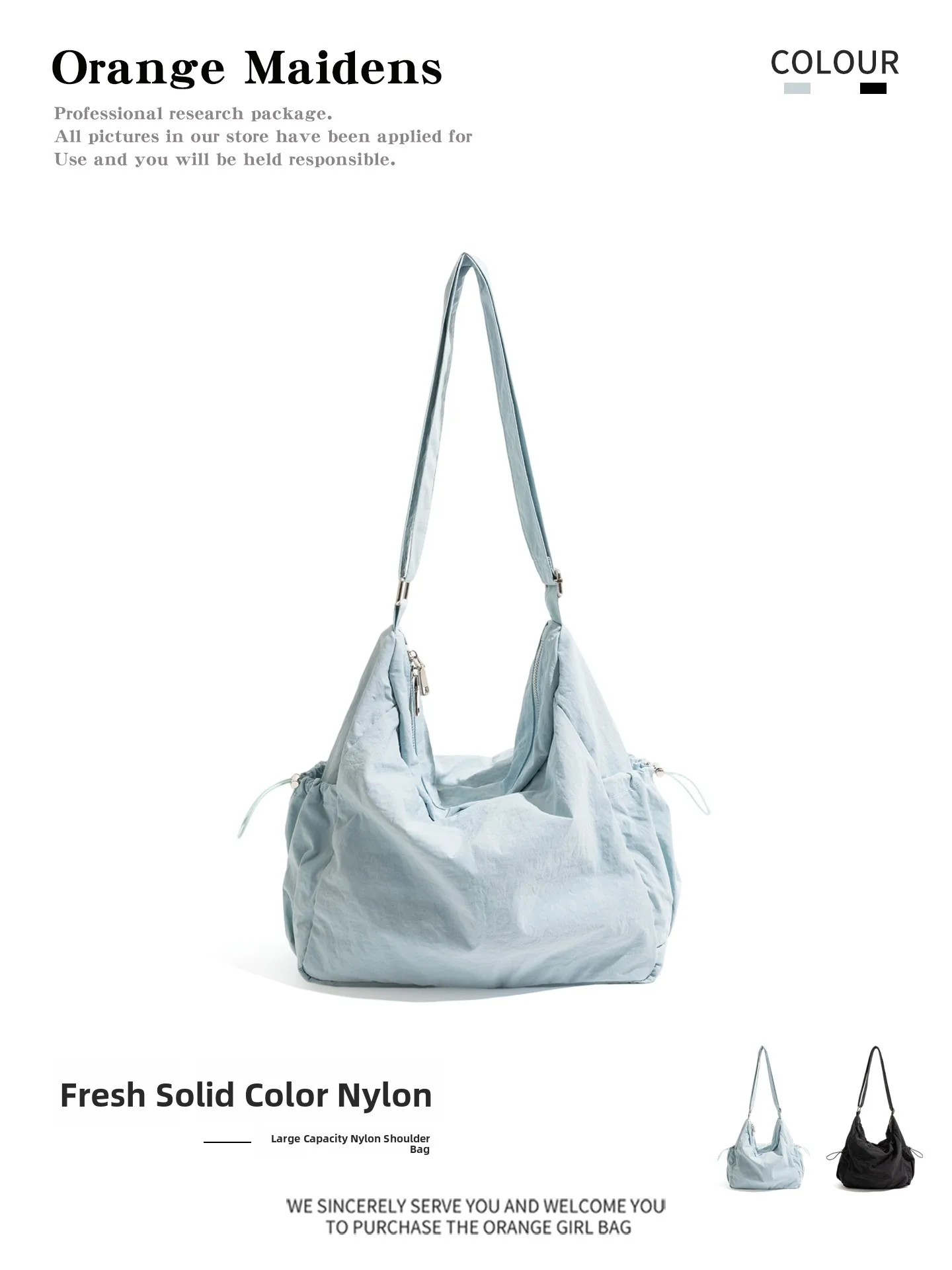 

Lazy Style Large Capacity Nylon Tote Bag Drawstring Design Simple Fashion Single Shoulder Bag Orange Girl Vacation Wind Purse