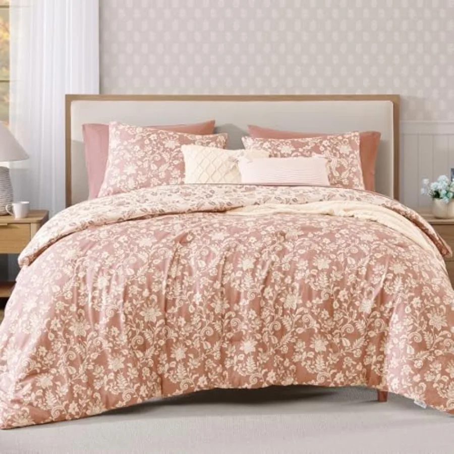 

Comforter Set -7 Pieces Floral Comforter Set for All Seasons, Bed in a Bag with Botanical Flowers Comforter, Sheets, Pillowcase