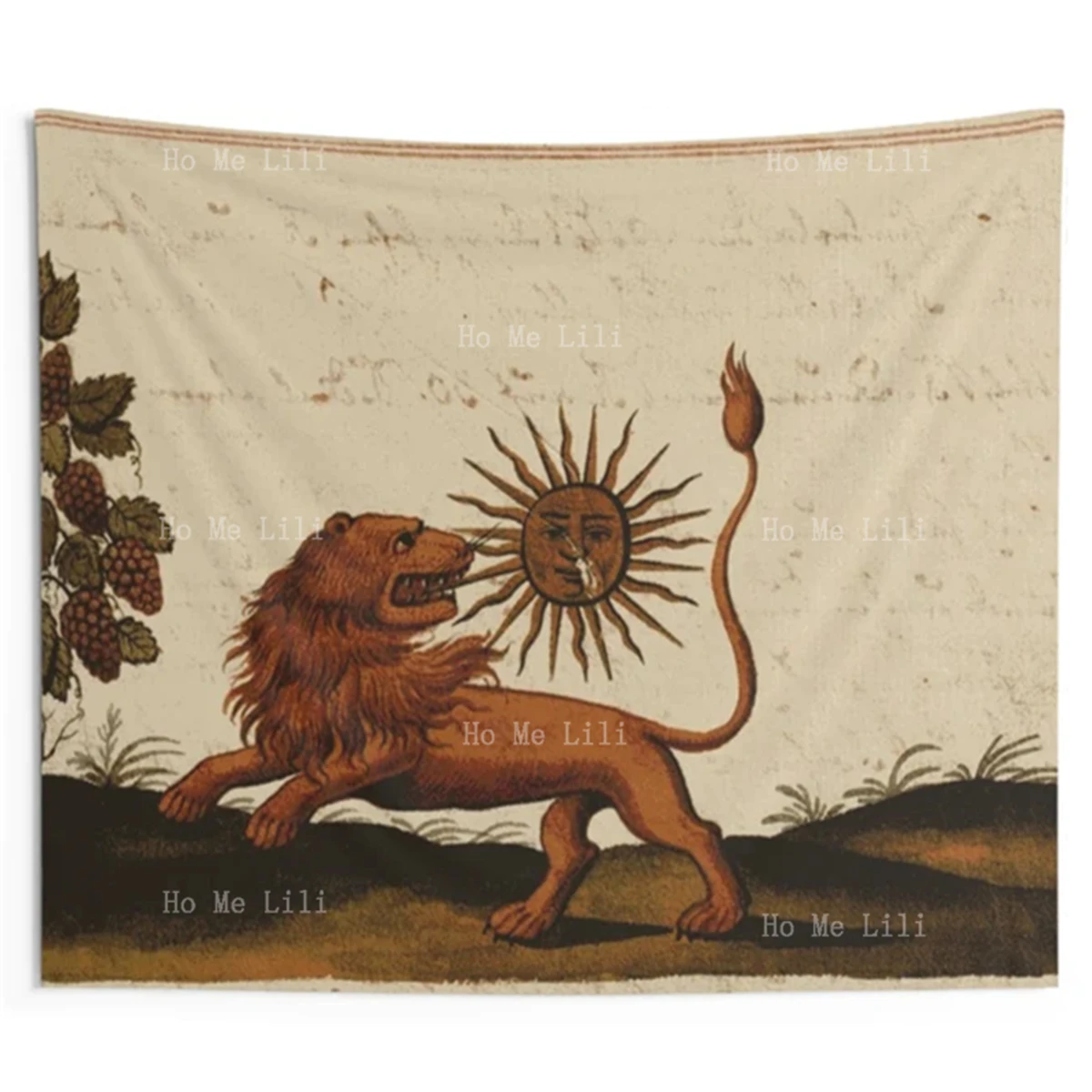 Lion Eating The Sun Tapestry Clavis Artis Manuscript Alchemical Symbol Medieval Esoteric Wall Hanging Home Decor