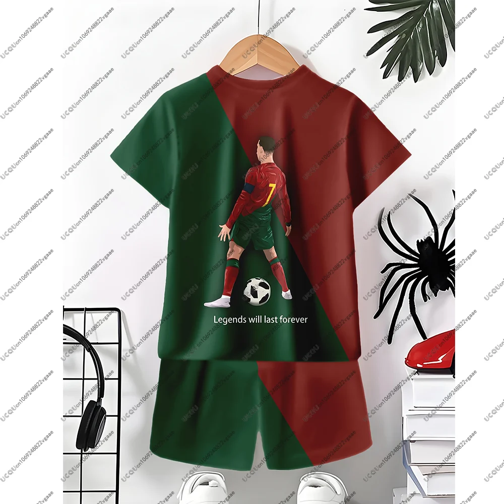 كرة القدم جيرسي المحملة الرجال الاطفال مجموعة كرة القدم عارضة تي شيرت 2PCS رونالدو 7 في الهواء الطلق هدية الشباب أعلى الصبي الرياضة قطار تنفس السراويل #4