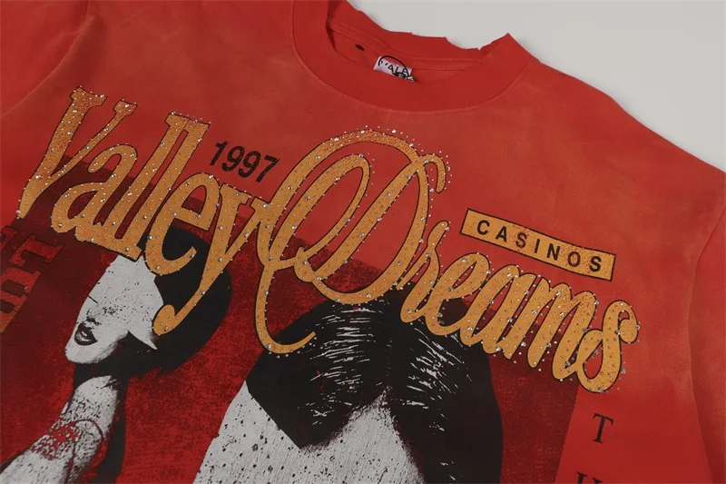 تي شيرت VALLEY American Streetwear بأكمام قصيرة للرجال والنساء والأزواج مطبوع عليه Vale تي شيرت علوي