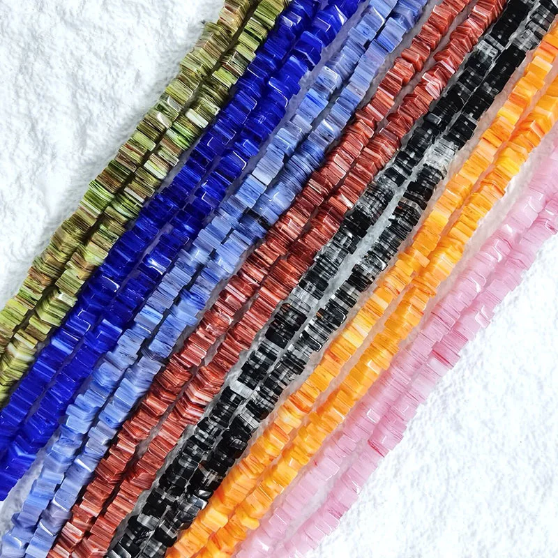 6X3mm Stripe Nepal Lampwork Square Slice Glass Beads Multicolor Loose Spacer Beads Charms Jewelry Make DIY Earring Necklace