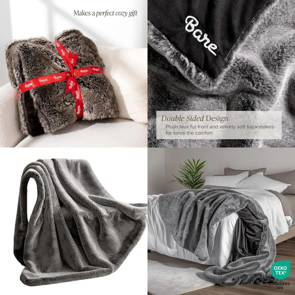 

Luxurious Faux Fur Blanket - Plush & Warm for Couch, Sofa, Bed - Soft Grey, 60x47 inches