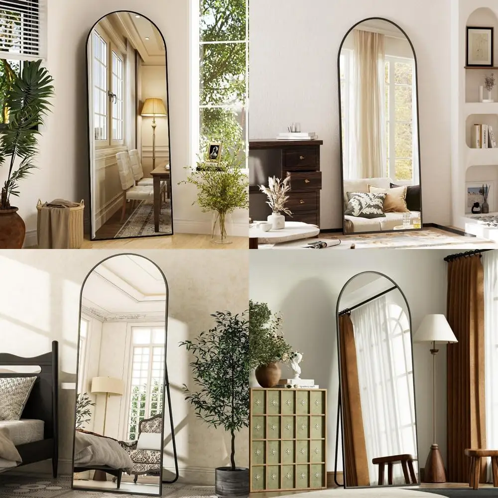 Gewölbter Bodenspiegel mit Ständer, 64" x 21" Wandspiegel in voller Länge zum Aufhängen oder Anlehnen, gewölbter Ganzkörperspiegel