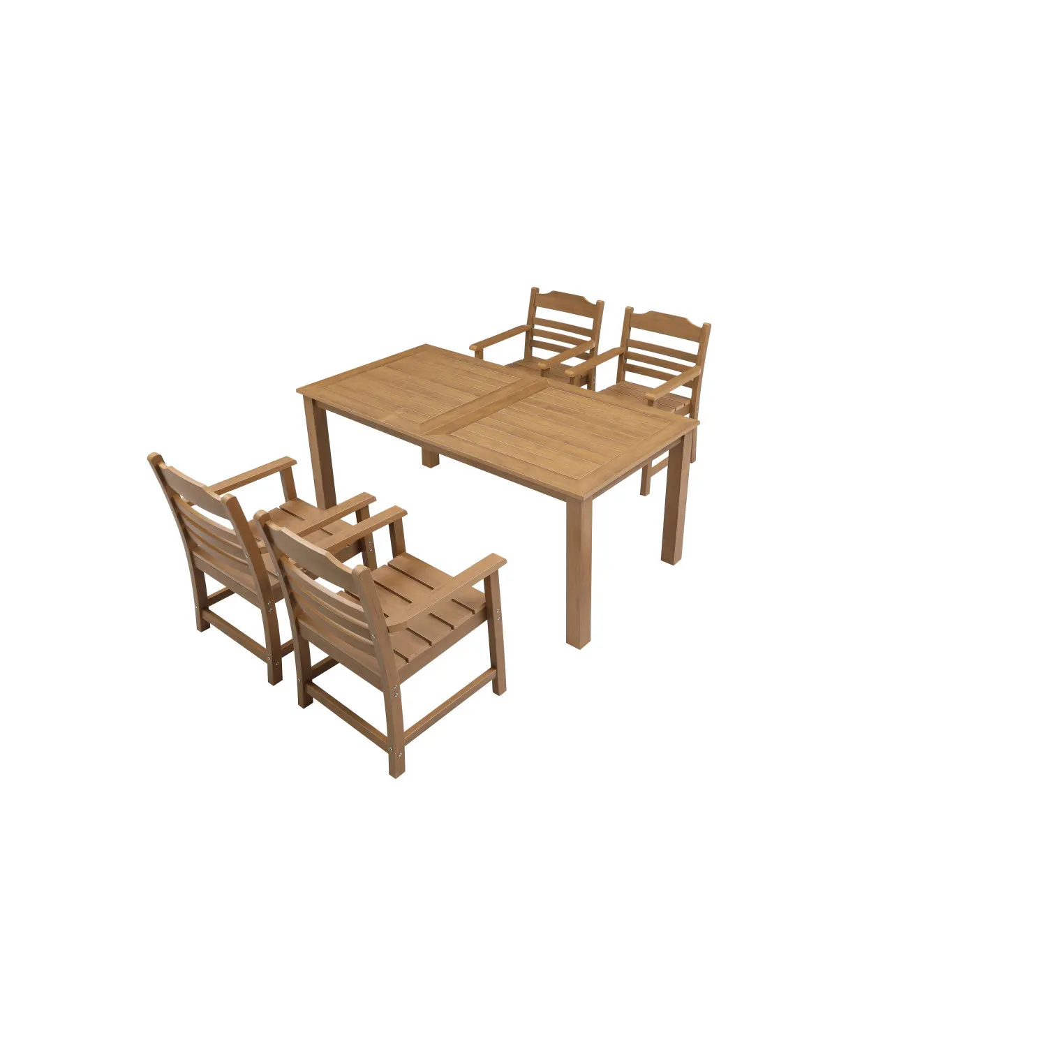 HIPS Dining Set, Rectangular All Weather Dining Table 5 Pieces(4 Dinning chair+ 1 Dining Table), Outdoor/Indoor Use,TEAK