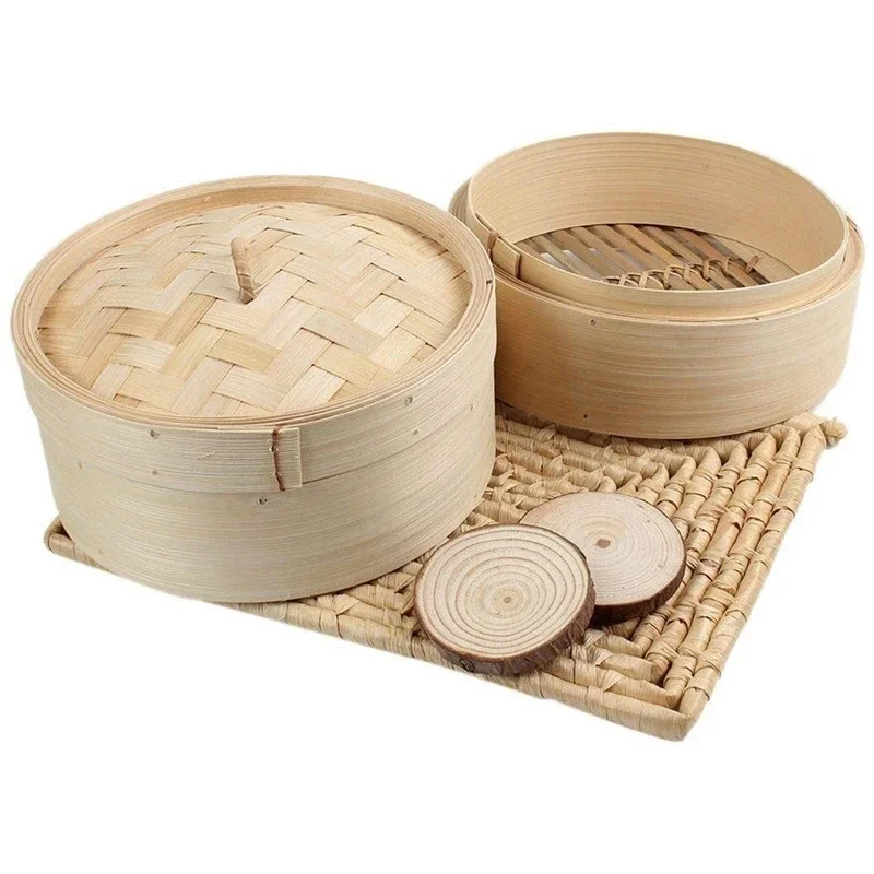 bamboo steamer basket Bamboo Steamer 2 Tier 8 Inch Dim Sum Basket Rice Pasta Cooker Set with Lid By Steam Basket for Vegetables