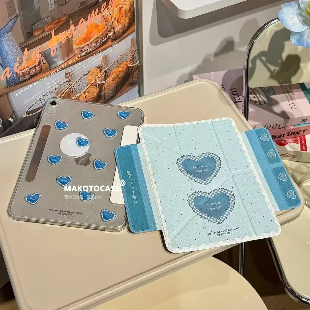 

Чехол Blue Love Heart Korean ins Y2K для iPad Pro 13, 11-го поколения (M5, M4), 12.9 (A16), 10, 8, 7, 9-го, 10-го поколений, для iPad Air 11 (M2, M3), Mini, чехол для планшета