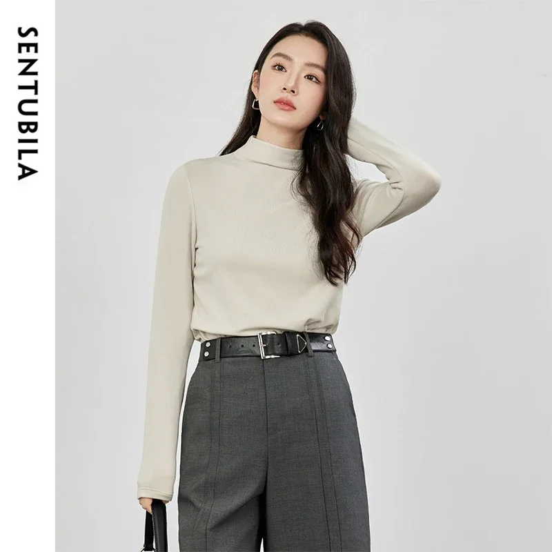 

SENTUBILA Winter Cotton Turtleneck Knitted Pullovers Casual Straight Embroidery Long Sleeve Tops 2024 Female Clothing 144S57107