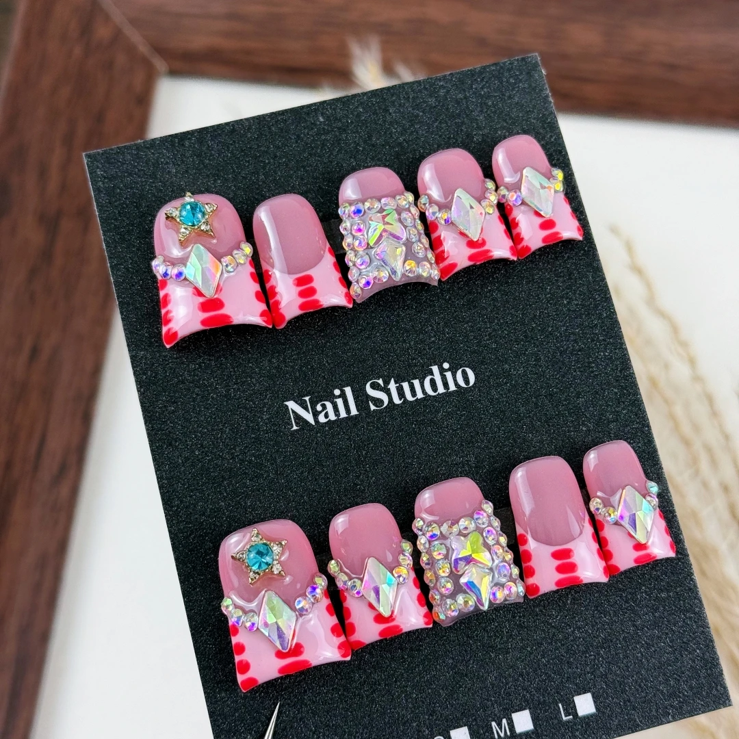 10pcs High-end Sweet and cool style, hand-painted spot patterns, five-pointed star diamonds, dazzling stacked diamonds handmade