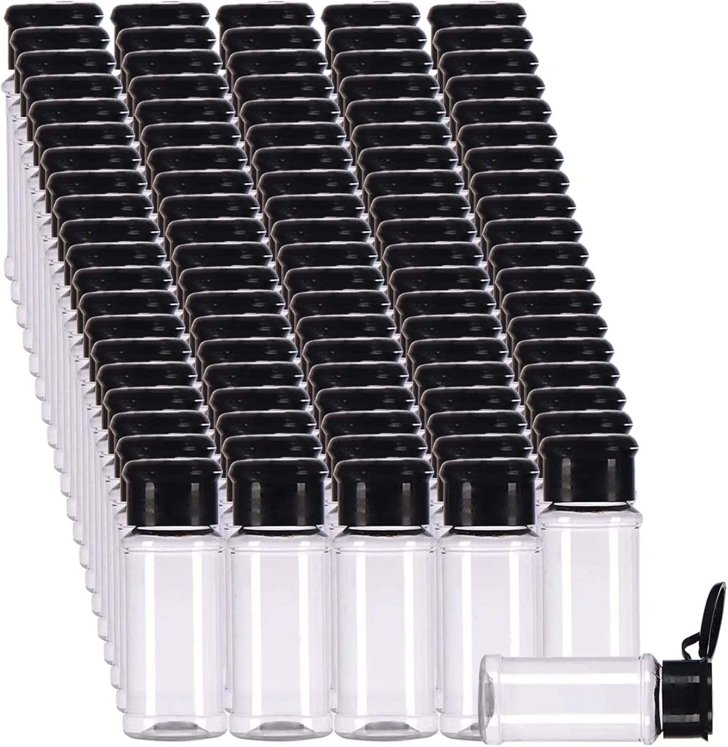 

100 Pcs Empty Plastic Spice Bottles Set for Storing Barbecue Seasoning Salt Pepper and More 75 ml/2.5 oz in Black