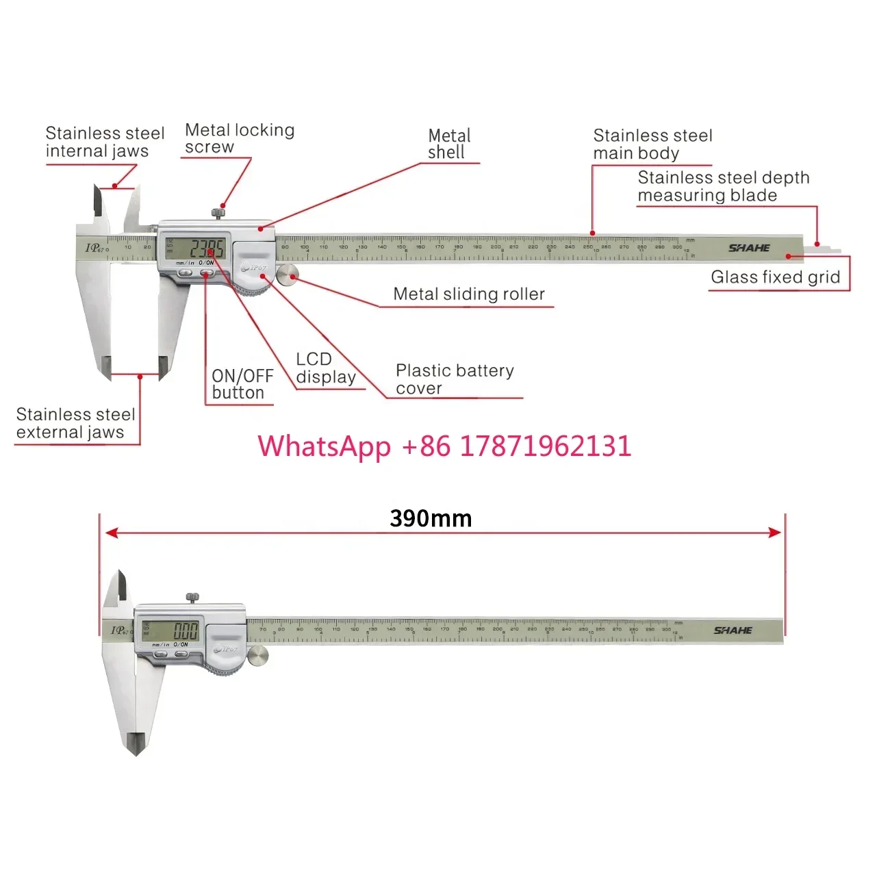 LCD display electronic IP67 0-300 mm Waterproof Digital caliper Stainless Steel Vernier Caliper with