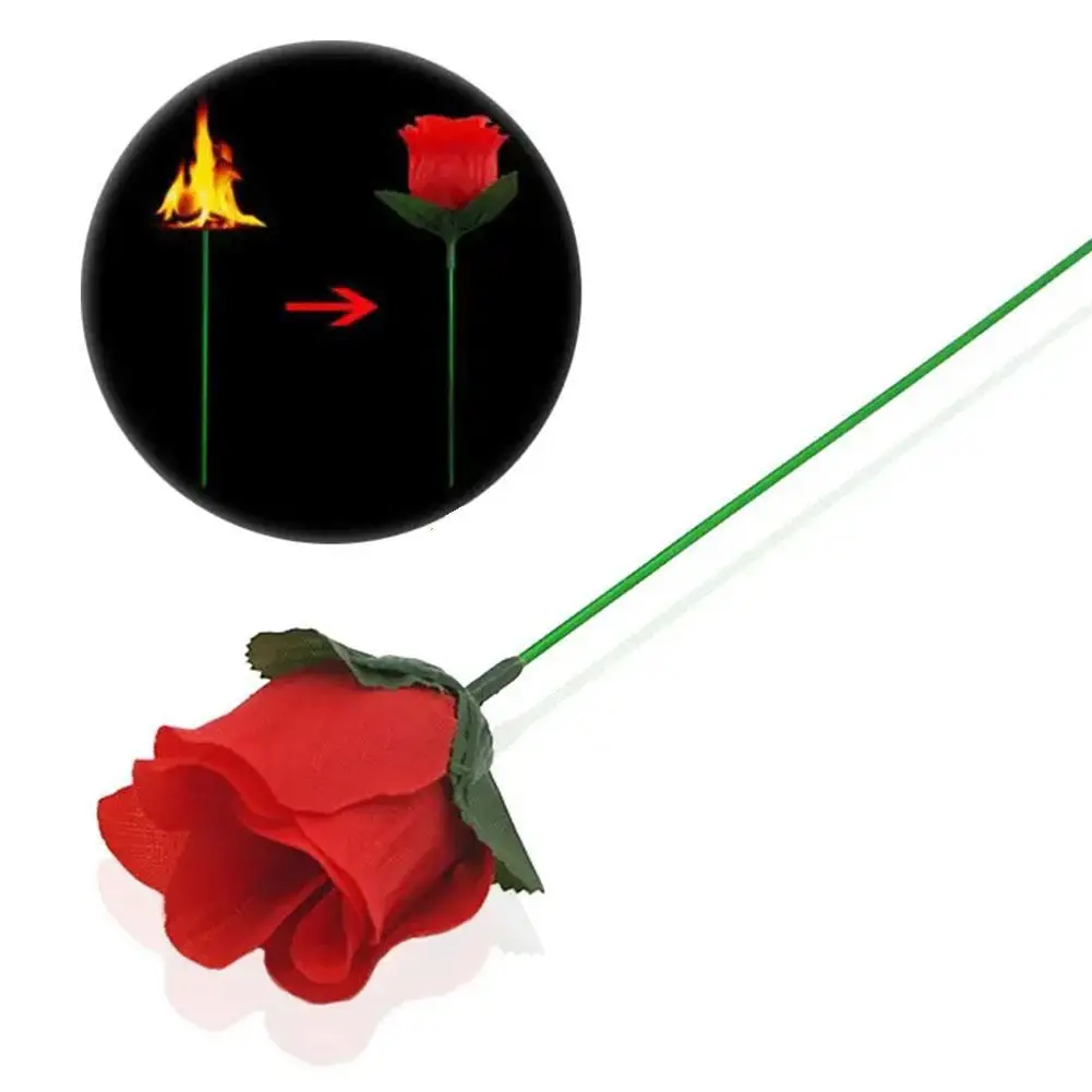 Torch To Flower Magic Trick Toy Fire Magic Trick Flame Appearing Rose Flower Professional Magician Bar Illusion Props