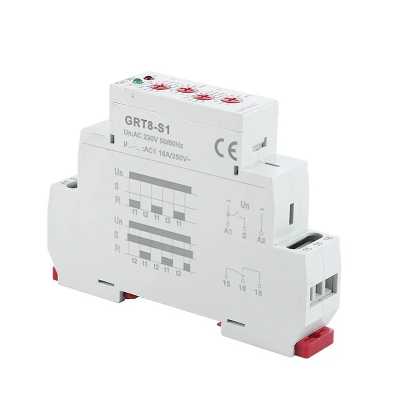 

GEYA GRT8-S Asymmetric Cycle Timer Relay SPDT 16A Electronic Repeat Relay, GRT8-S1 AC230V