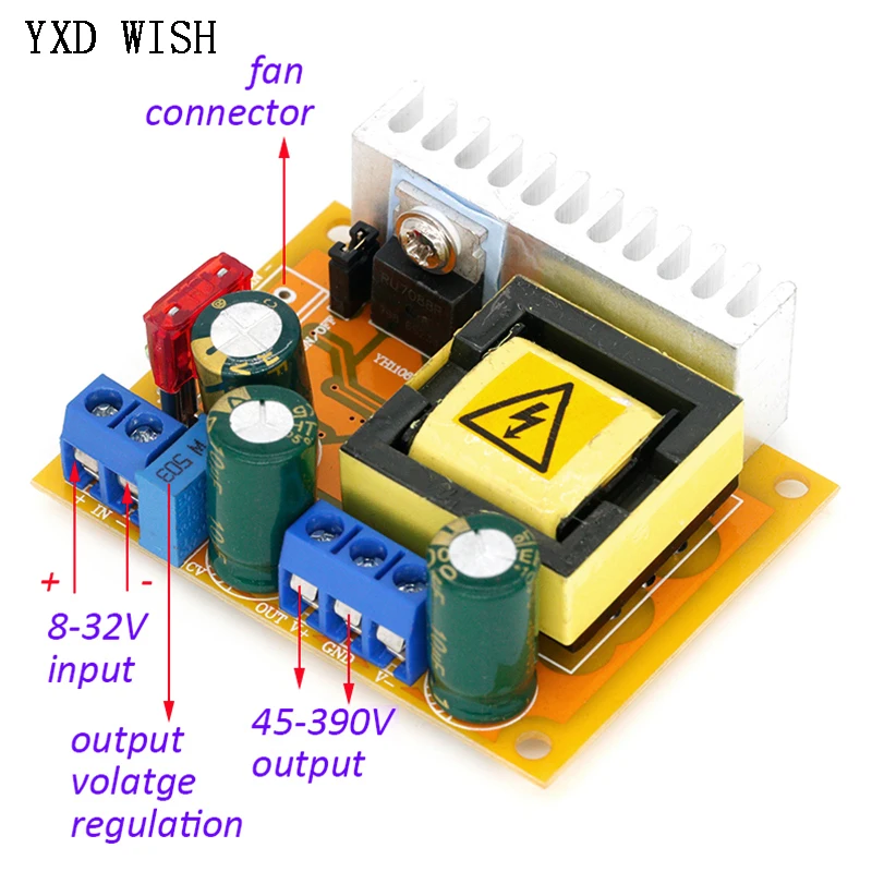 DC-DC Boost Converter Step Up Power Supply Module DC 8-32V to 45-390V High Voltage ZVS Capacitor Charging Board