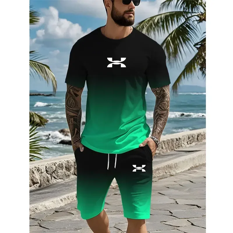 Nuevo conjunto de moda con estampado de corona 3D para hombre, camiseta informal de manga corta para todos los días, pantalones cortos deportivos para hombre de calle al aire libre