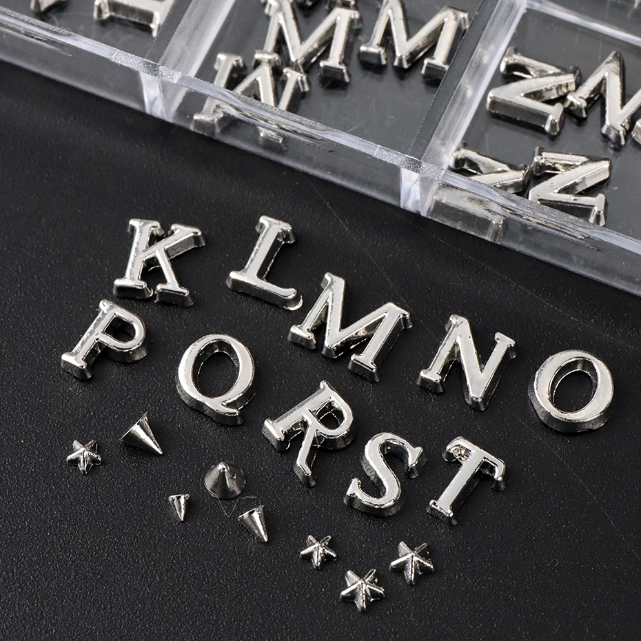 Sparkling letter bead Nail Charm - Slivery Alloy Alphabet & Number Nail Art Accessories for Women Y2K Sparkling Rhinestone Charm