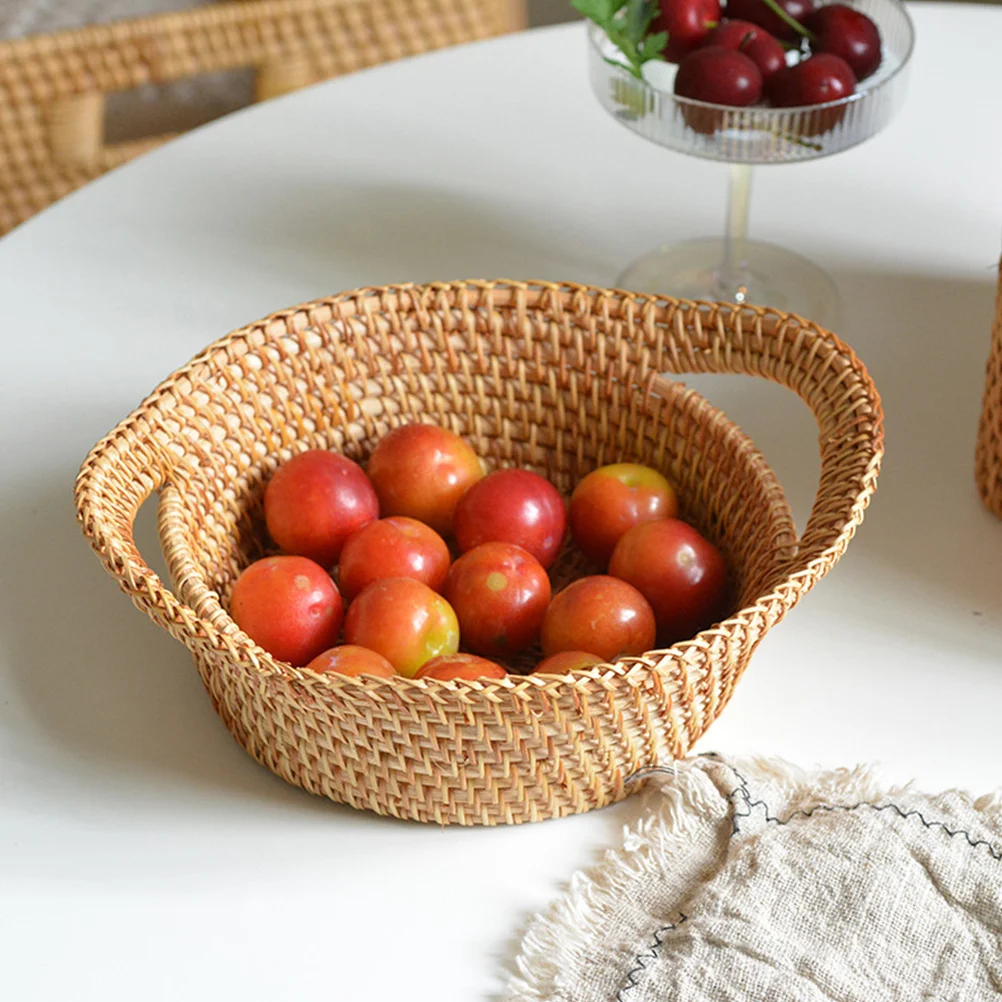 

Portable Rattan Snack Basket Handheld Desktop Table Organizer for Candies Dried Fruit Storage Basket Table Sundries Organizer