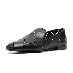 Hollow Out Leather Breathable Shoes Cowhide Business Casual Soft Shoes Male New Designer Fashion Casual Spring SummerMen Loafers