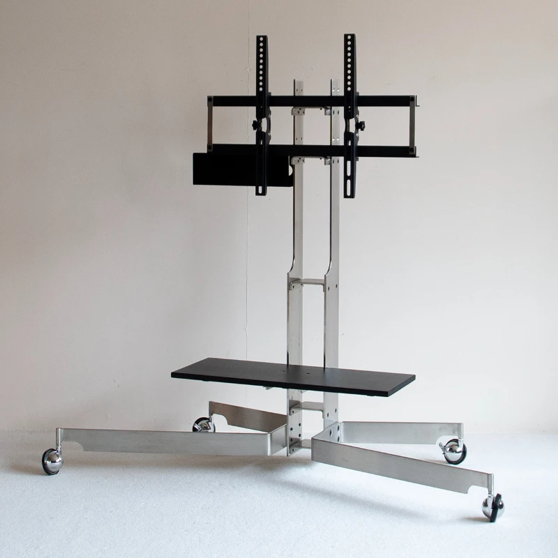 Floor standing TV rack trolley with antique appearance stainless steel movable