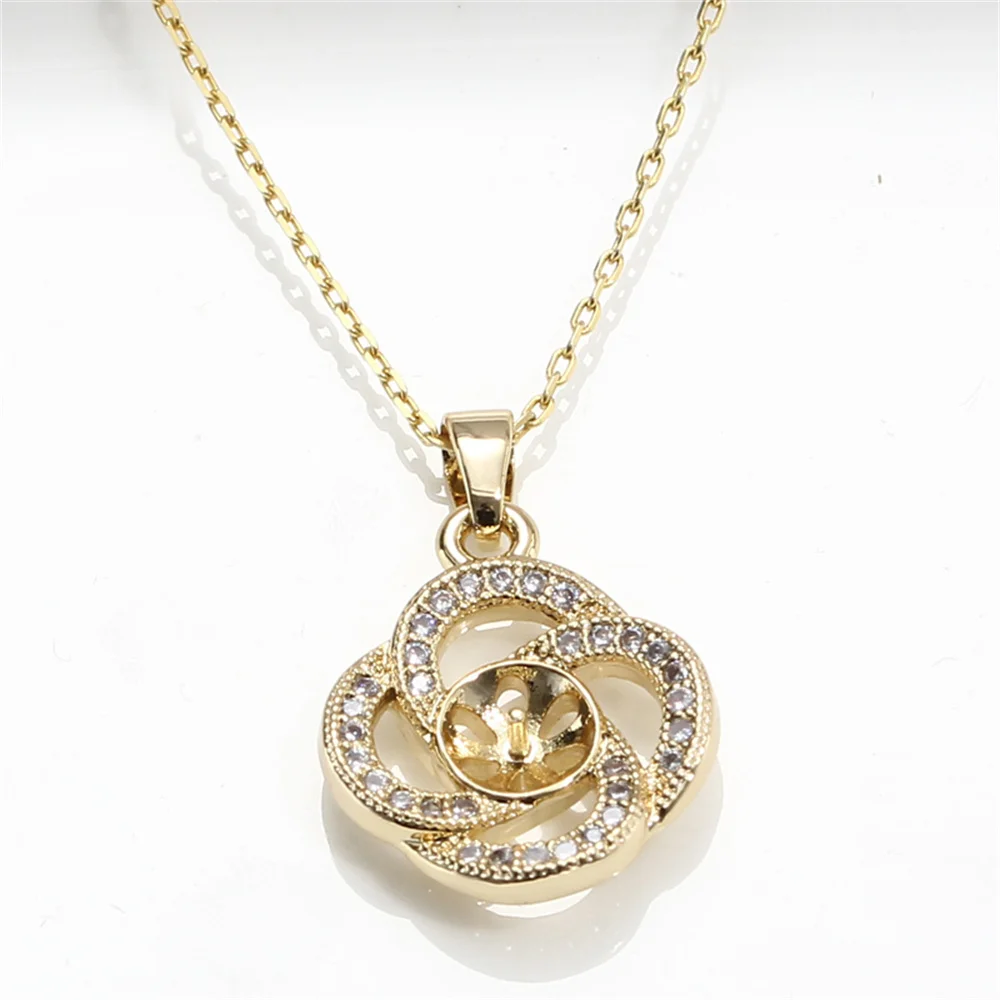 

14K Gold Pendant Empty Domestic Gold Wrapping Technology Simple Four-leaf Pattern Zircon Pearl Pendant DIY Accessories Female