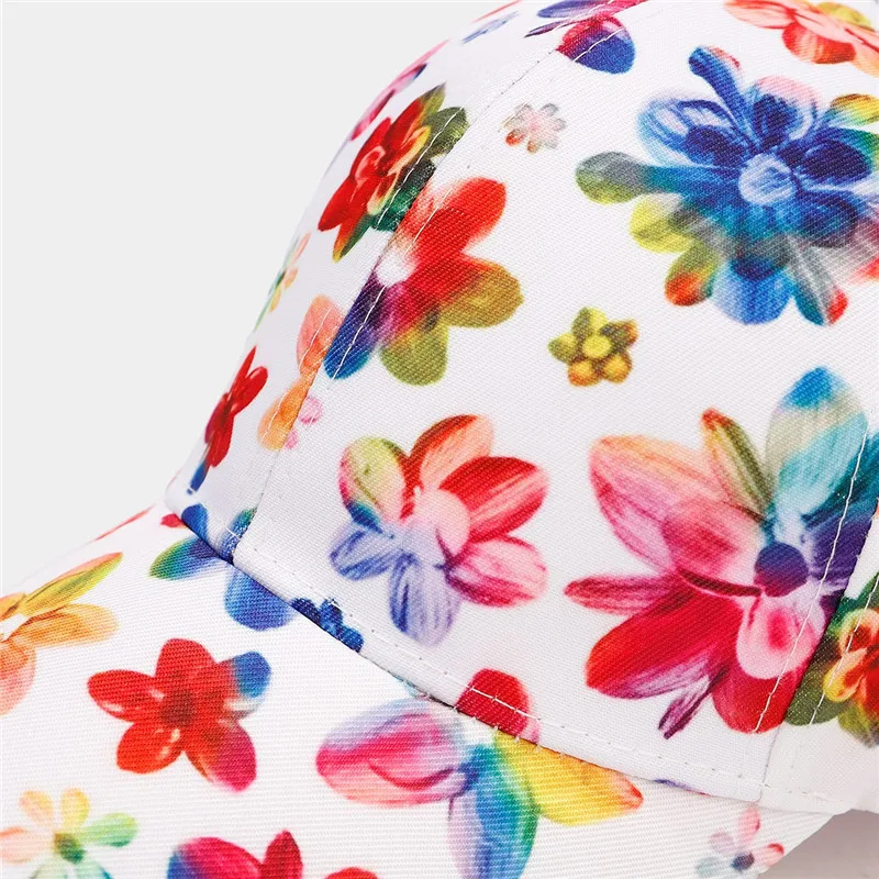 2024 Summer Polyester Flower Print Casquette Baseball Cap Adjustable Outdoor Snapback Hats for Women 36