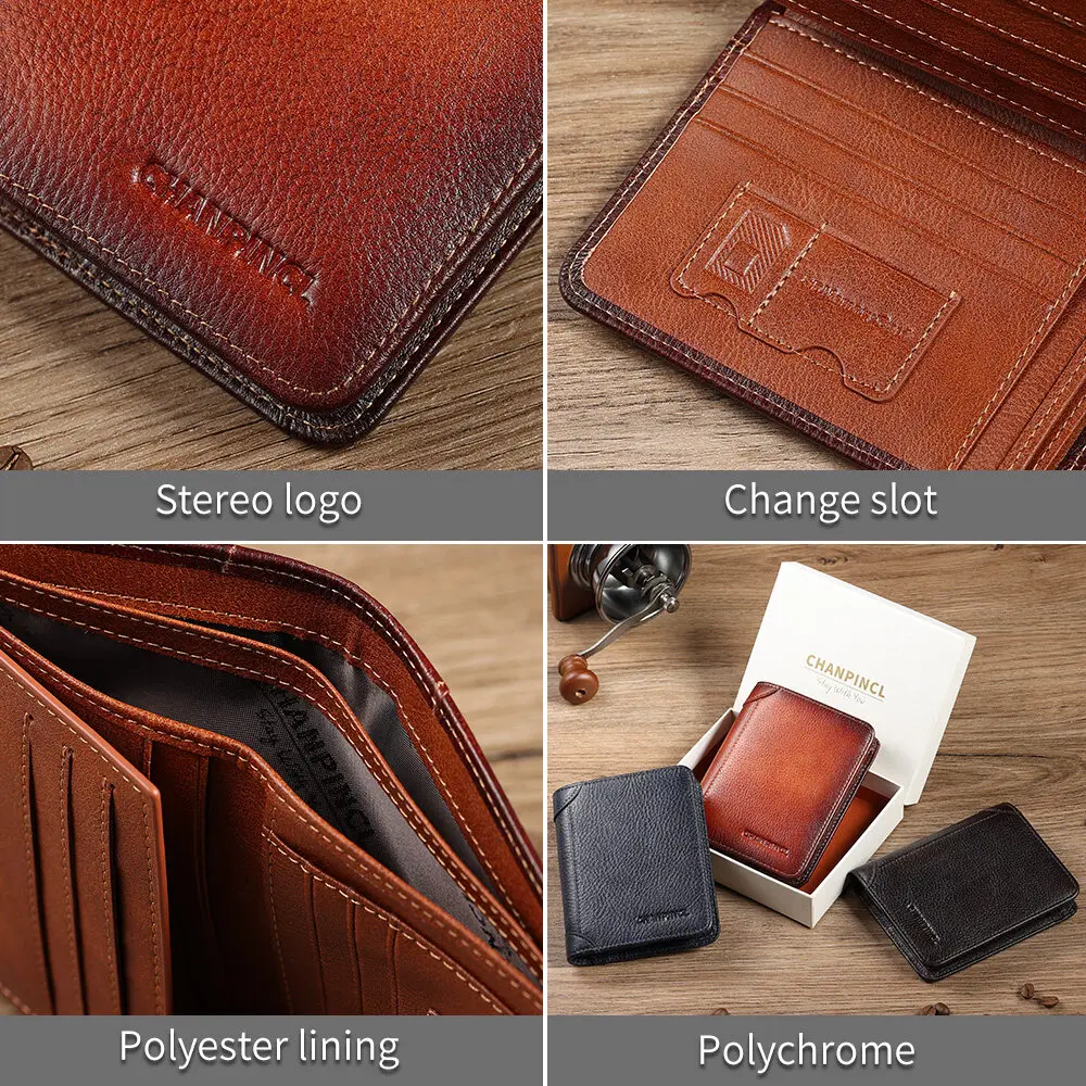 【Genuine Cow Leather】CHANPINCL Brand Hot Sale Men's Wallet Luxury Short Tri-Fold First Layer Cowhide Purse Business Fashion