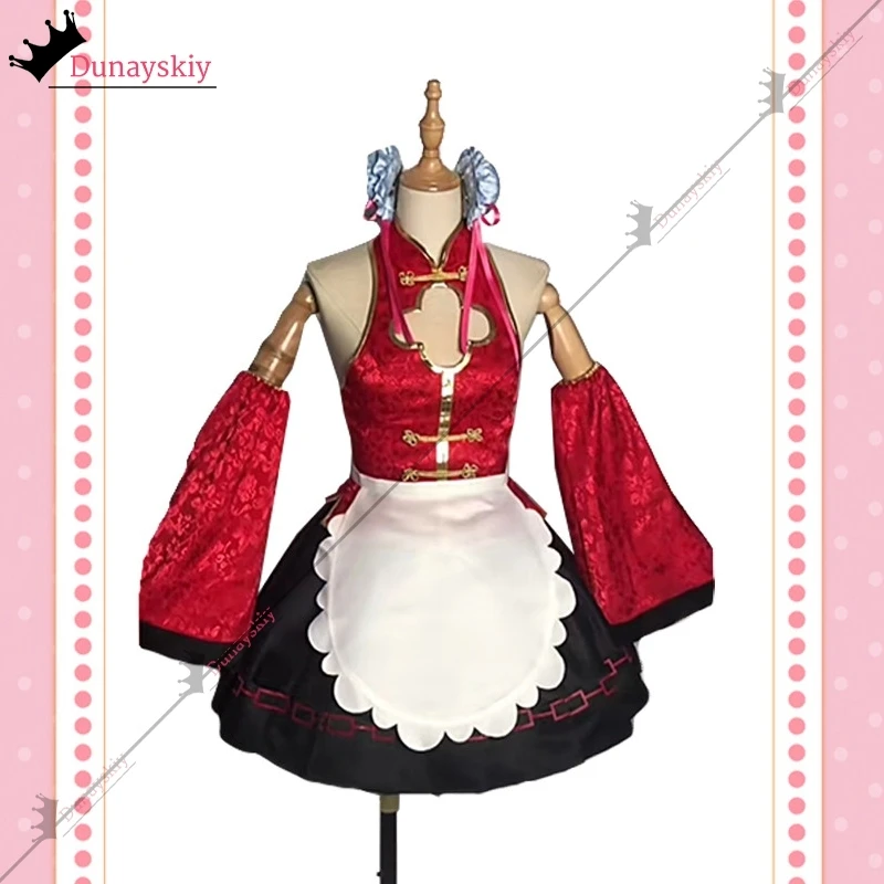 Rem Chinese Style Maid Attire Cosplay Costume Red Cheongsam Lolita Suit Halloween Re Zero Role Play Carnival Disguise Dress Up - view 4