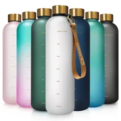 New 1L Water Bottle with Time Stamp BPA Free Reusable Fitness Sports Outdoor Travel Leakproof Water Cup Frosted Kettle