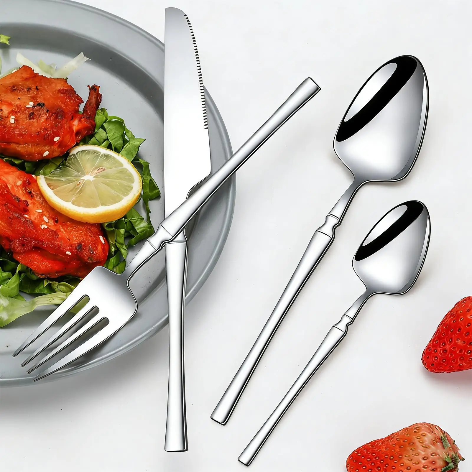 

Flatware Set Reusable Utensils 16-piece Stainless Steel Silverware Set for Food Steak Kitchen Lunch Dining Home Apartment