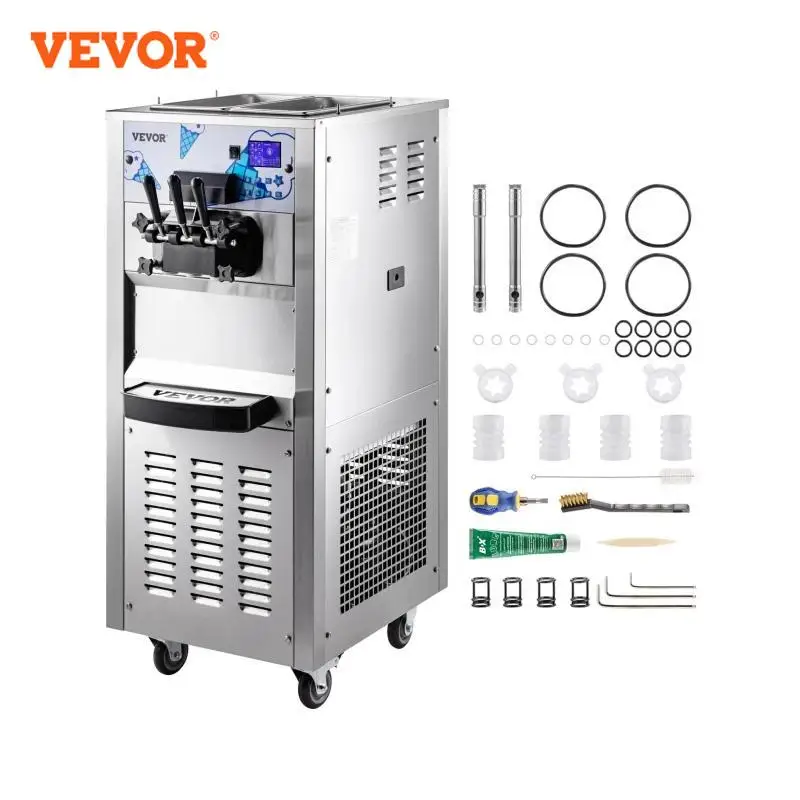 VEVOR 40L/H Soft Ice Cream Maker Commercial Mobile Tricolor Flavors Sorbet Sweet Cones Benchtop Gelato  Vending Freezing Machine