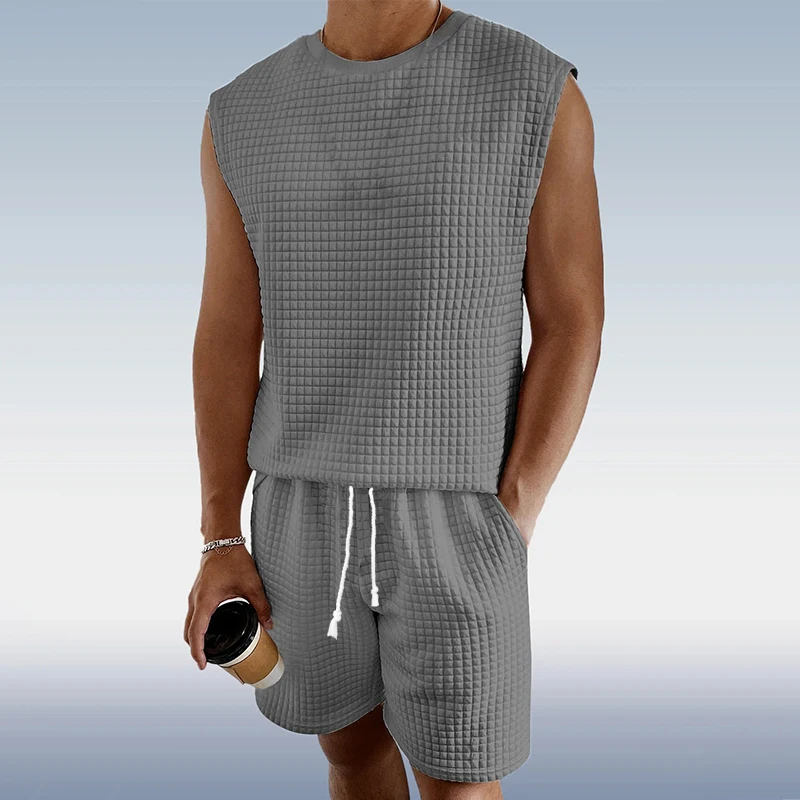 

2025 Summer New Men's Clothing Japan And South Korea Style Casual Loose Large Size Sleeveless Vest Top Shorts Two-piece Set