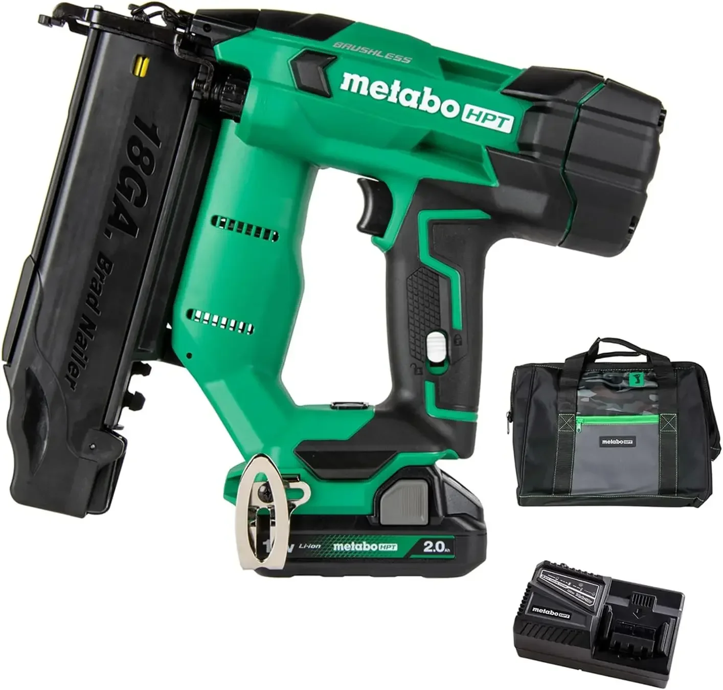 Metabo HPT 18V MultiVolt ™   Kit chiodatrice Brad senza fili, calibro 18, chiodi Brad da 5/8" fino a 2", include (1) ioni di litio da 18 V 2,0 Ah