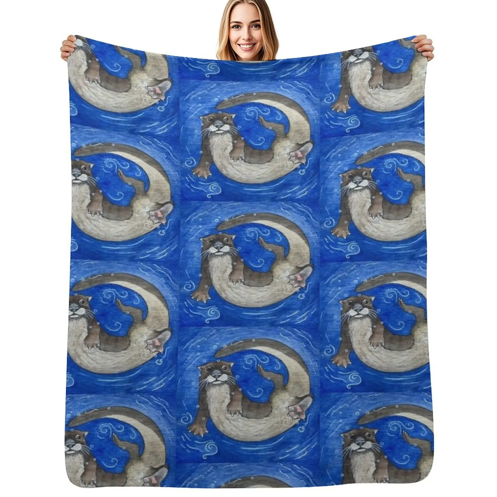 

Underwater Otter - Watercolor on Wood Throw Blanket Custom for babies Designers decorative Blankets