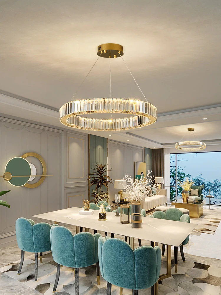 Light luxury crystal chandelier living room main light bedroom dining room modern and simple stainless steel villa lighting