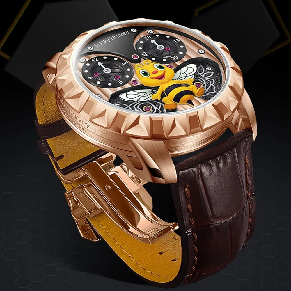 Reloj Automático de edición limitada para hombre, pulsera mecánica de lujo, diseño artístico de marca superior, esfera luminosa de 43mm, LUCKY HARVEY