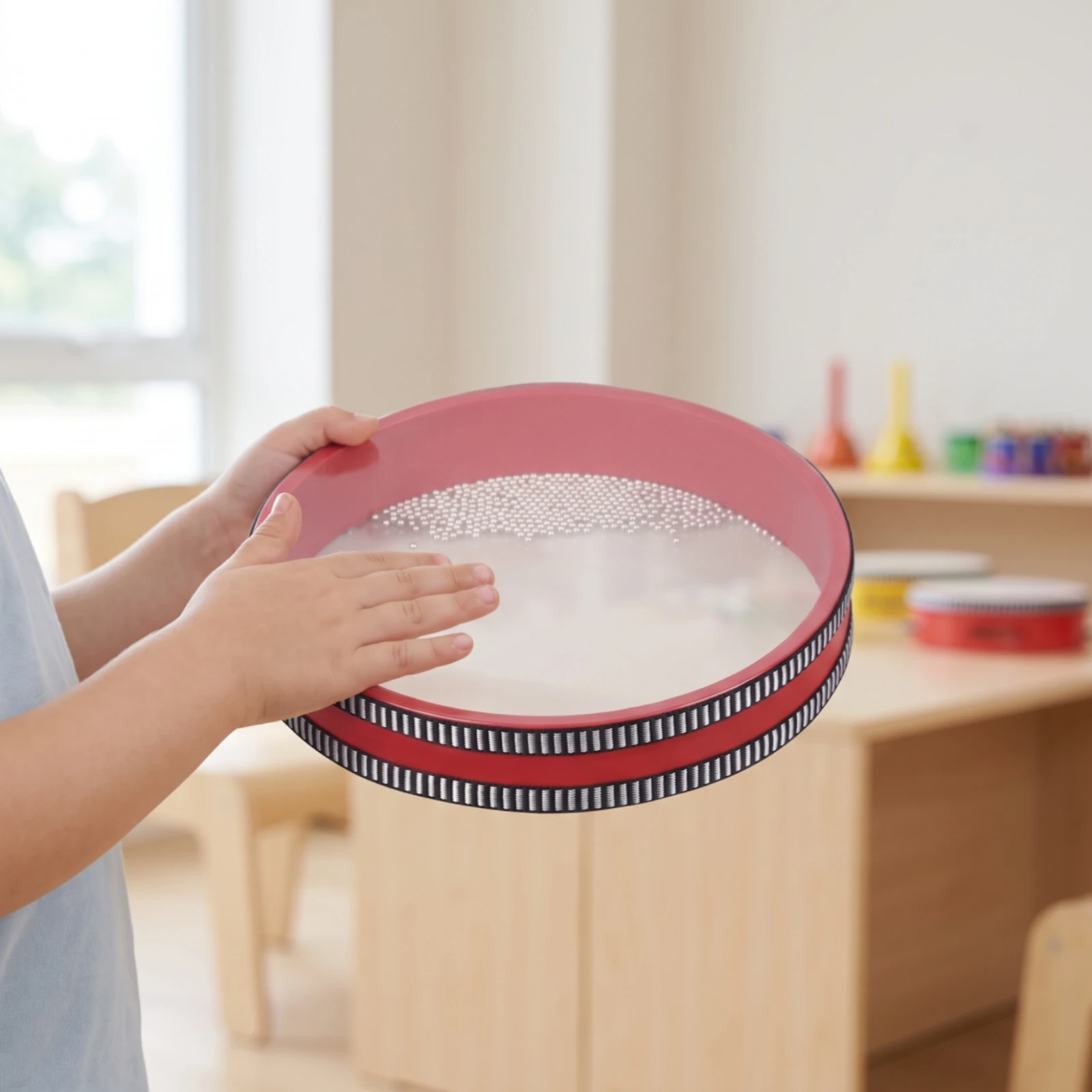 Ocean Drum with Wave Beads Sensory Wave Bead Ocean Drum Percussion Instrument Clear Rhythmic for Children, Music Treatment