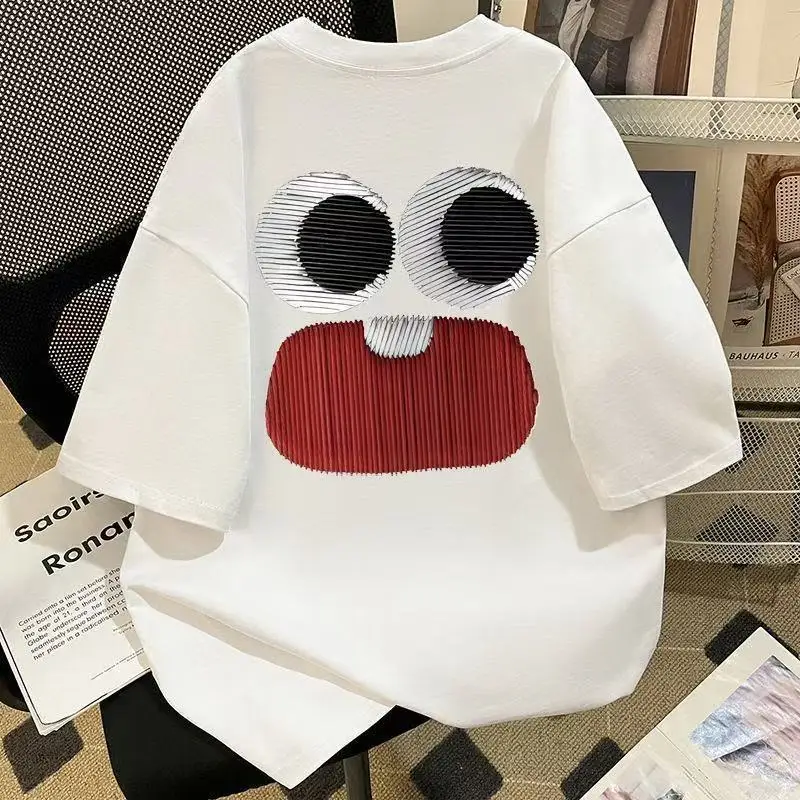 

Cotton Fashion Unique Fun White T-Shirts New Summer Loose O-Neck Short Tops 2026 Trend Tees Female