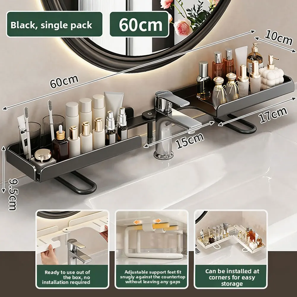 Bathroom Storage Rack Rotatable Sink Sponge Holder Water Drainage Large Capacity Faucet Storage Shelf No-Drill Arrangement