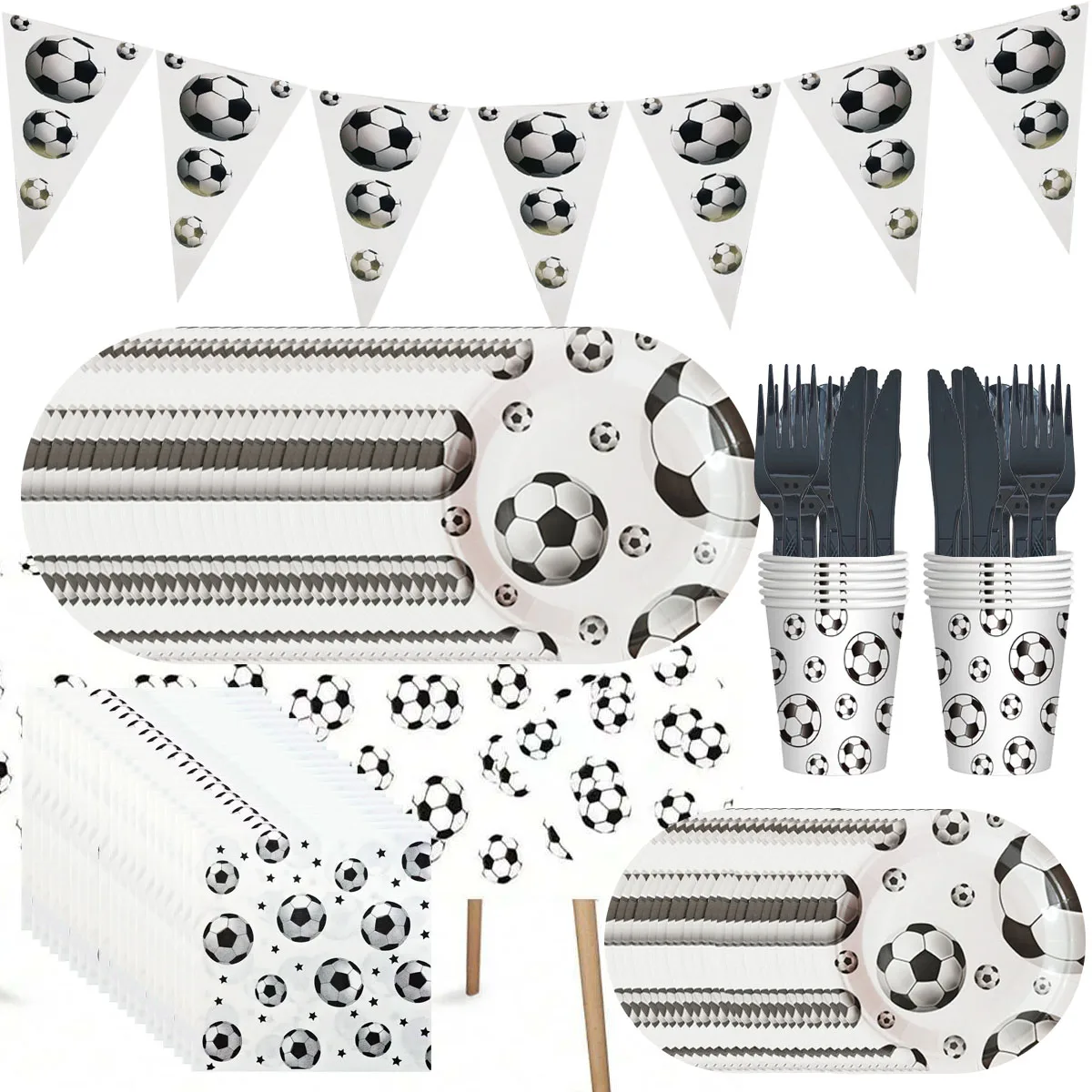 White football Theme Birthday Party Decorations Disposable Tableware Set Paper Plates Napkins Cups