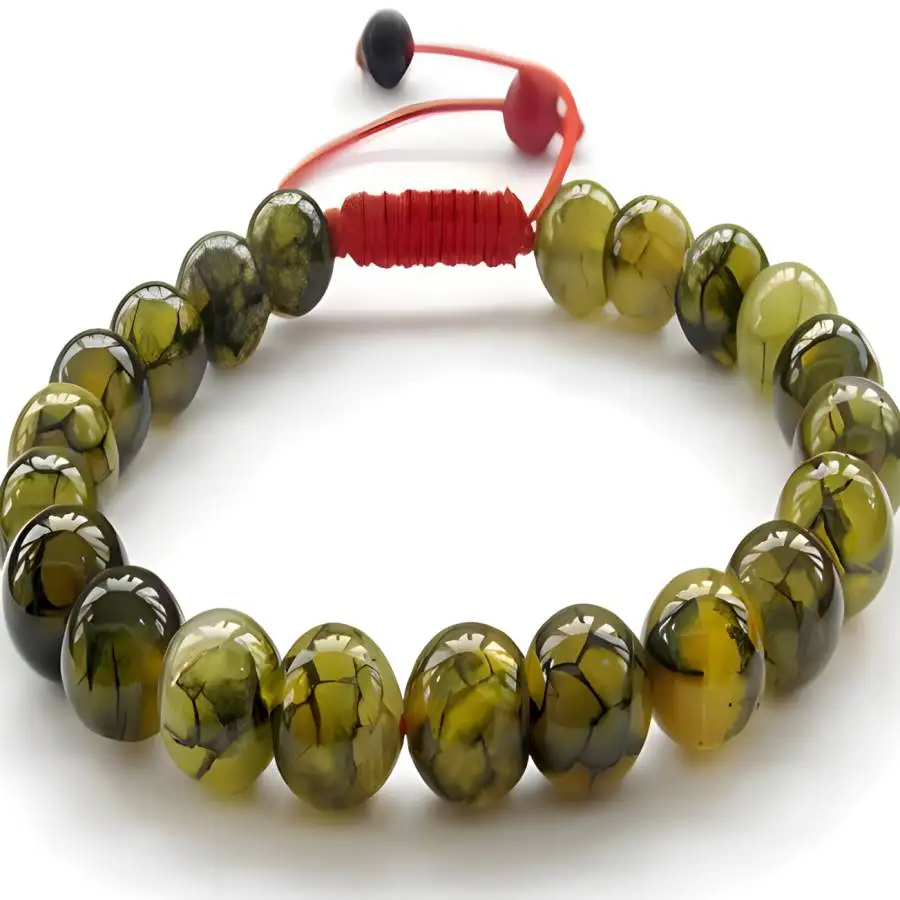 

8mm Handmade Green Dragon Vein Agate Beaded Bracelet Adjustable Braided Jewelry Gift
